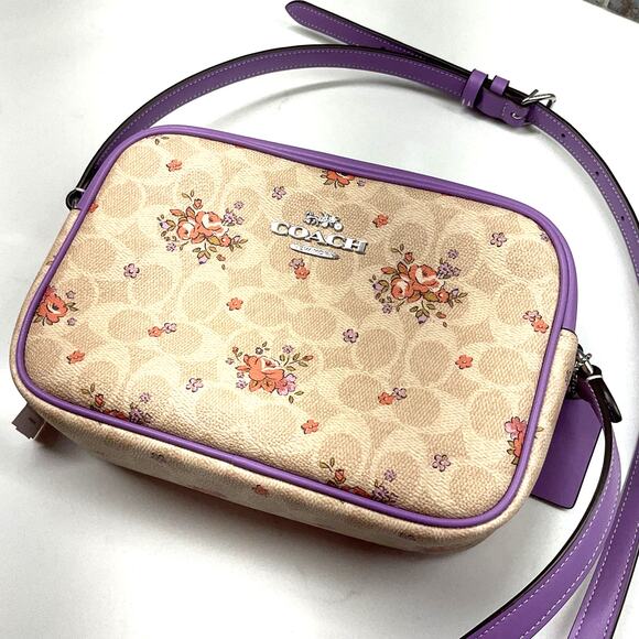 Coach Signature Sand Lavender Floral print Jamie Crossbody Mini/Camera Bag NWT - Picture 1 of 13